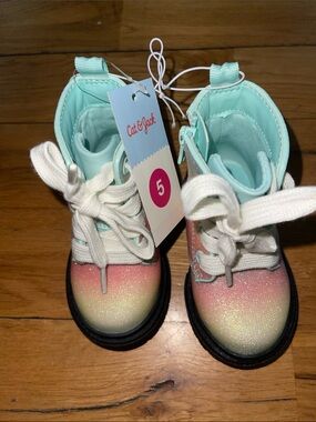 Cat & Jack Kids' Mint and Pink Glitter Lace-Up Boots - Size 5
